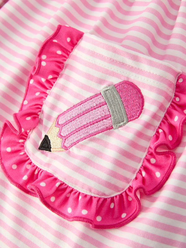 Back To School Girls' Pencil Applique Striped Set