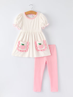 Back To School Girls' Apple Applique Set with Pockets