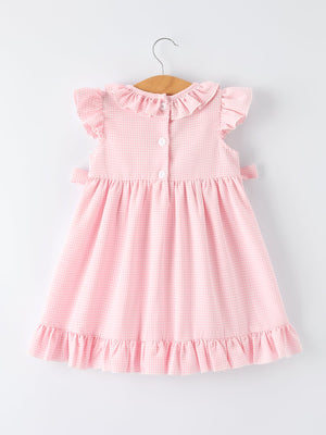 Back to School Pencil Plaid Girls Smocked Ruffle Collar Dress