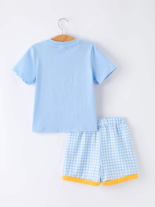 Back to School Pencil Boys Set Applique Plaid Shorts