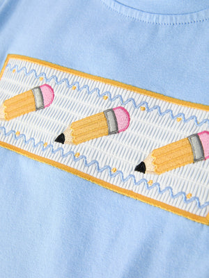 Back to School Pencil Boys Set Applique Plaid Shorts