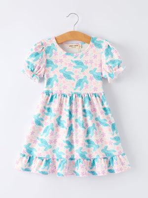 Ocean Animal Sea Turtle Girl Ruffle Dress