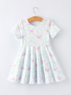 Summer Floral Bow Print Girl Dress