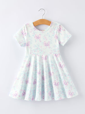 Summer Floral Bow Print Girl Dress