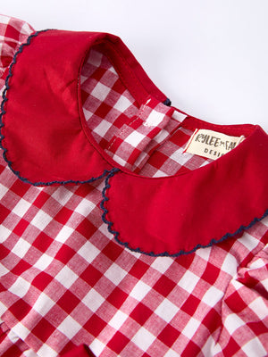 4th of July Flag Plaid Girl Peter Pan Collar Romper Bow