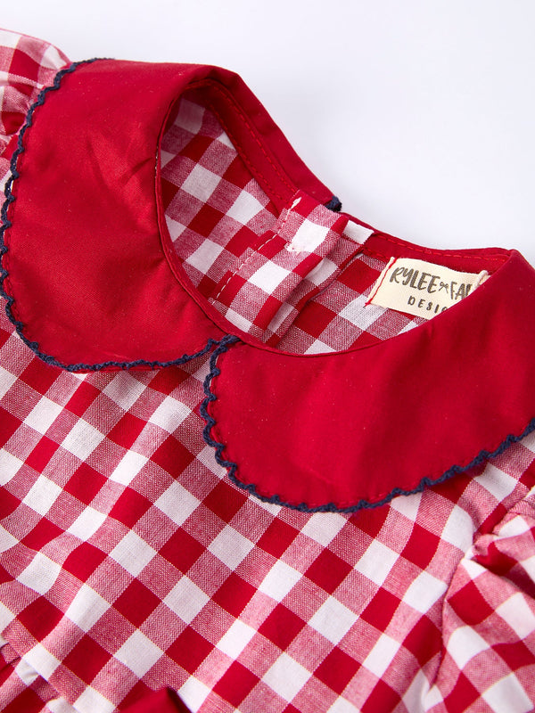 4th of July Flag Plaid Girl Peter Pan Collar Romper Bow