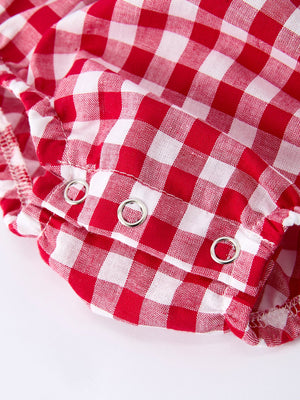 4th of July Flag Plaid Girl Peter Pan Collar Romper Bow