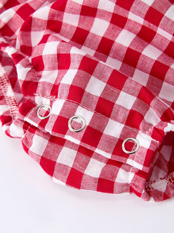 4th of July Flag Plaid Girl Peter Pan Collar Romper Bow