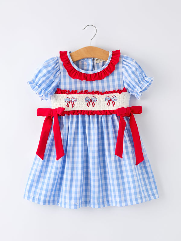 4th of July Plaid Girls Smocked Toddler Girl Dress 4