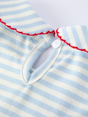 4th of July Stripe Girls Dress Bow Peter Pan Collar