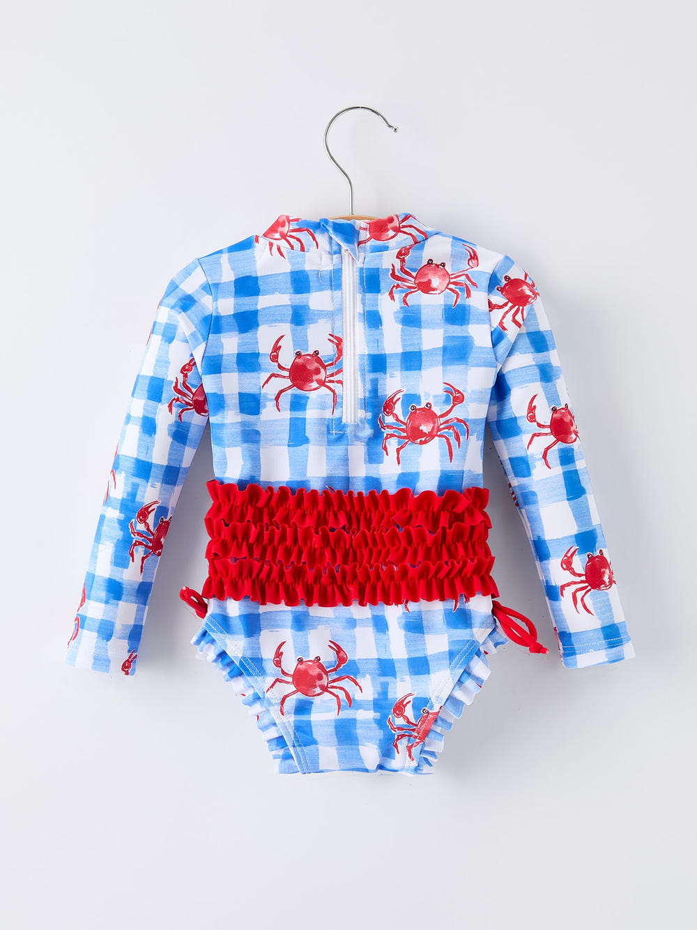 Summer Crab Girl Long Sleeve Ruffle One Piece Swimsuit
