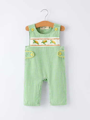 Spring Turtle Smocked Baby Boy Romper
