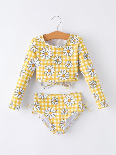 Summer Daisy Plaid Girls Two Piece Swim Set