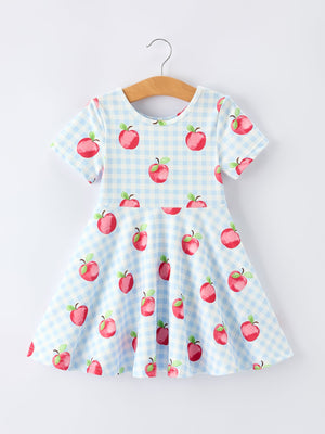 Back to School Apple Plaid Girls Dress Short Sleeve