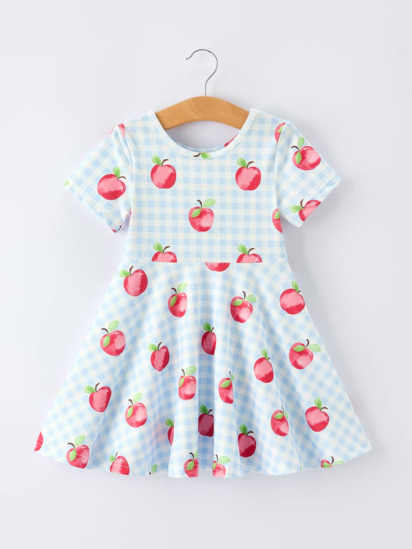 Back to School Apple Plaid Girls Dress Short Sleeve