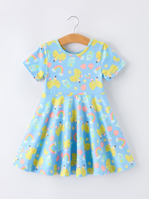 Back to School Rainbow Bow Girls Dress