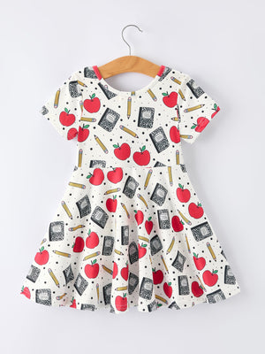 Back to School Apple Pencil Print Girls Dress