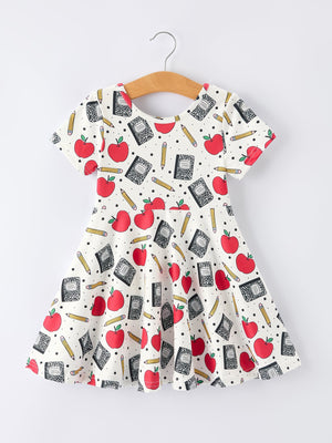 Back to School Apple Pencil Print Girls Dress