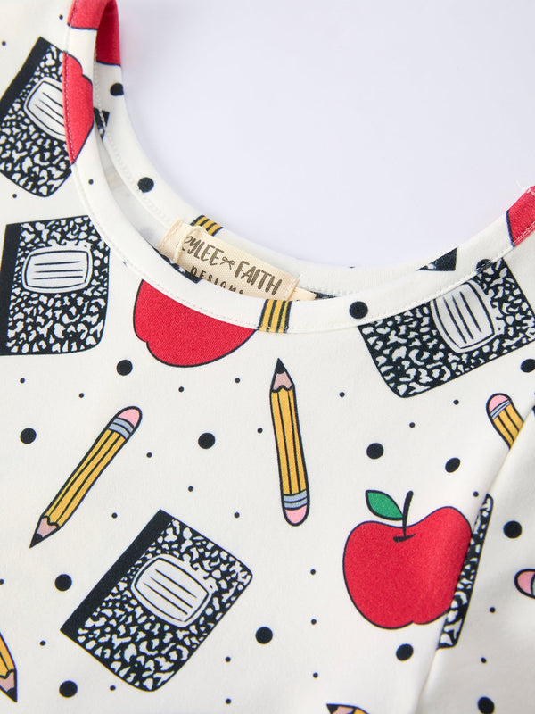 Back to School Apple Pencil Print Girls Dress