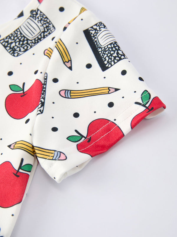 Back to School Apple Pencil Print Girls Dress