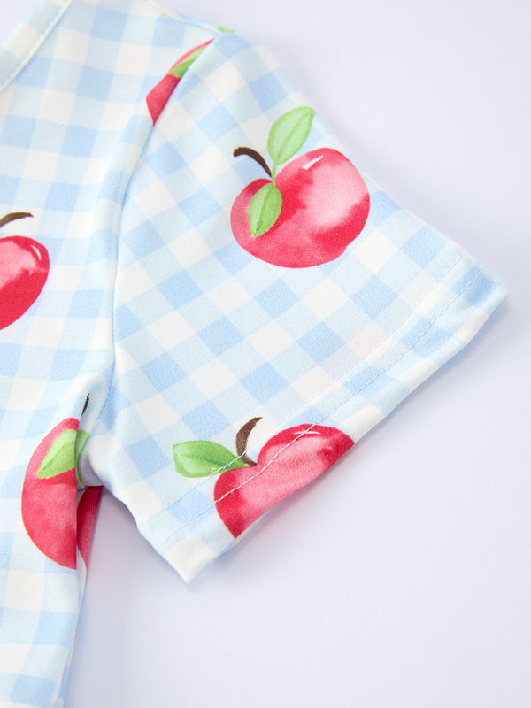 Back to School Apple Plaid Girls Dress Short Sleeve