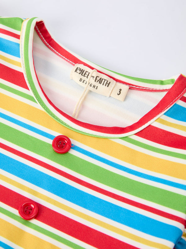 Back to School Apple Stripe Girls Ruffle Dress