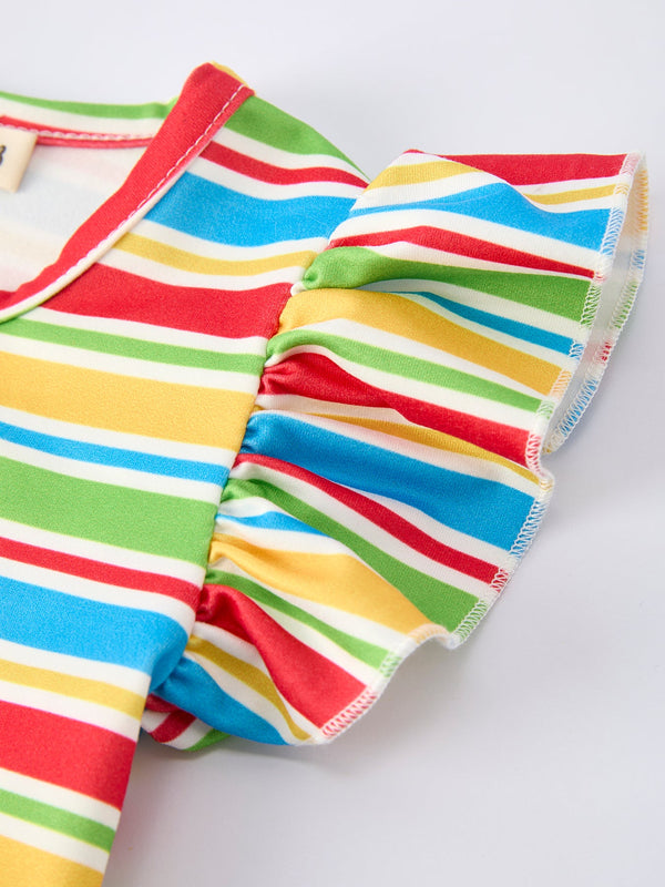 Back to School Apple Stripe Girls Ruffle Dress