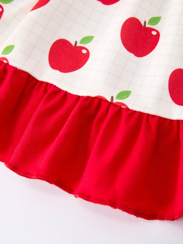 Back to School Apple Stripe Girls Ruffle Dress