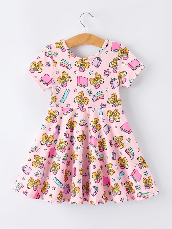 Back to School Print Girls Dress Short Sleeve