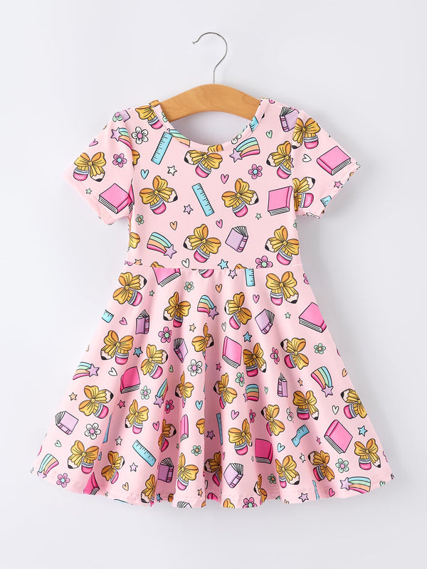 Back to School Print Girls Dress Short Sleeve