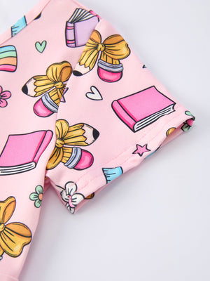 Back to School Print Girls Dress Short Sleeve