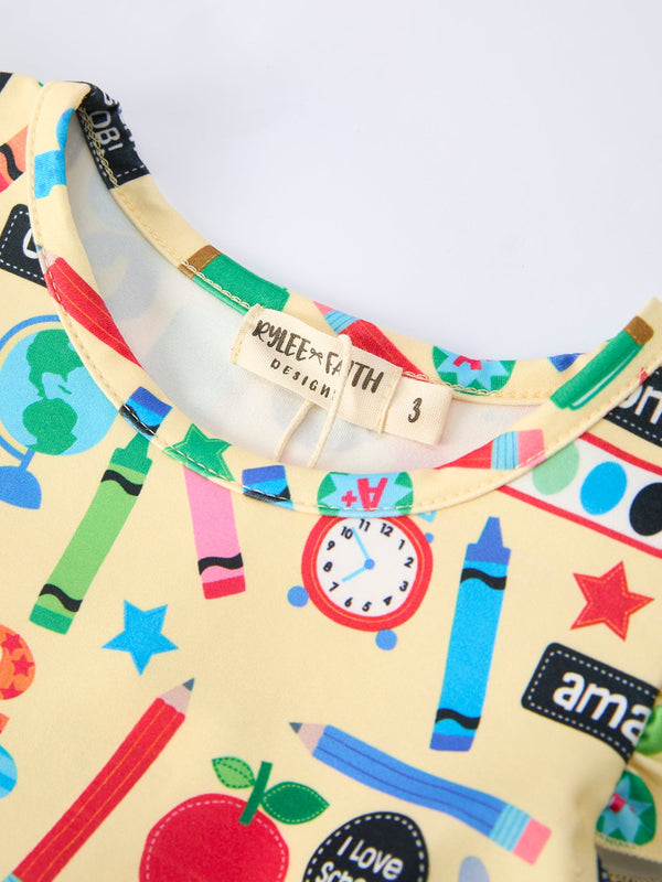 Back to School Alphabet Number Girls Dress Ruffle Sleeve