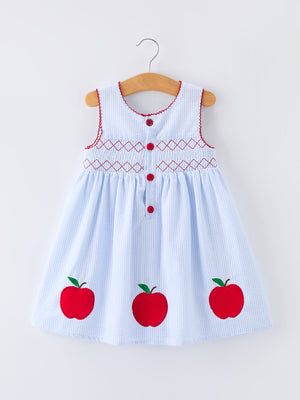 Girls Back To School Apple Twirl Dress Smocked