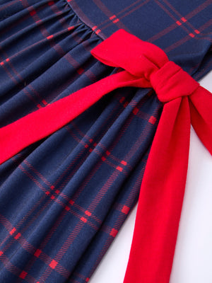 Back To School Apple Plaid Girls Dress Scallop Hem Bow
