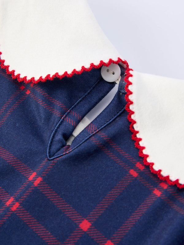 Back To School Apple Plaid Girls Dress Scallop Hem Bow