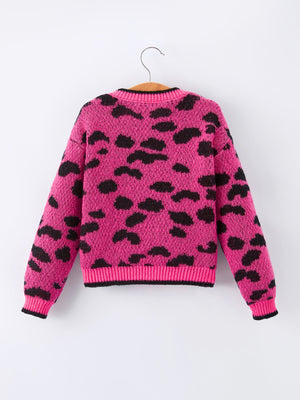 Fall Leopard Bow Girls Knit Cardigan