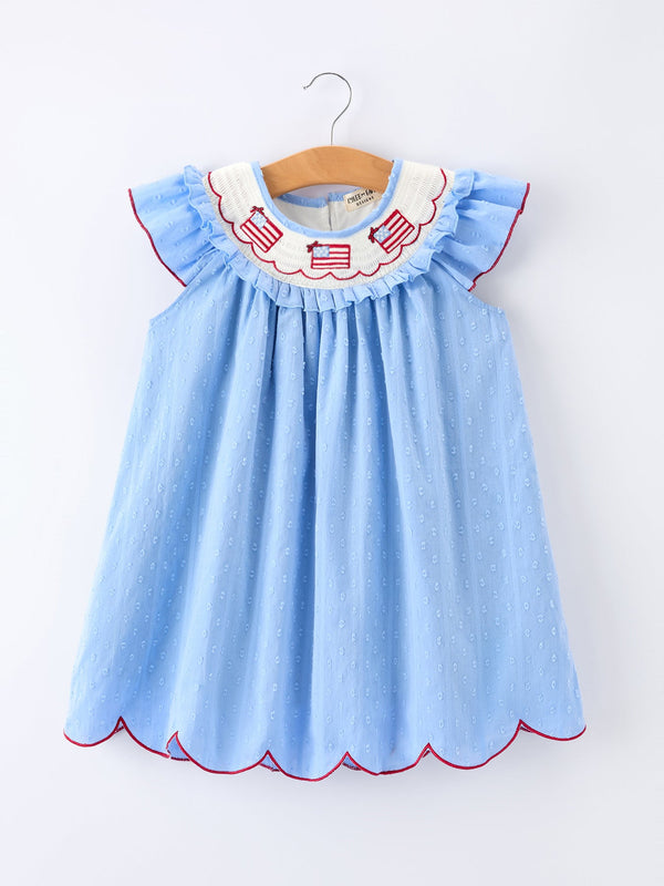 4th of July American Flag Girls Dress Ruffle Collar Scallop Hem 4th of July American Flag Girls Dress Ruffle Collar Scallop Hem