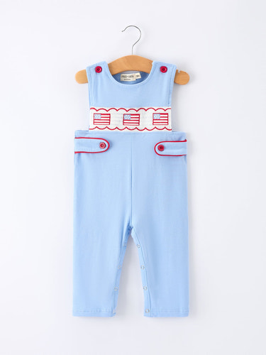 4th of July Flag Baby Boys Romper Smocked