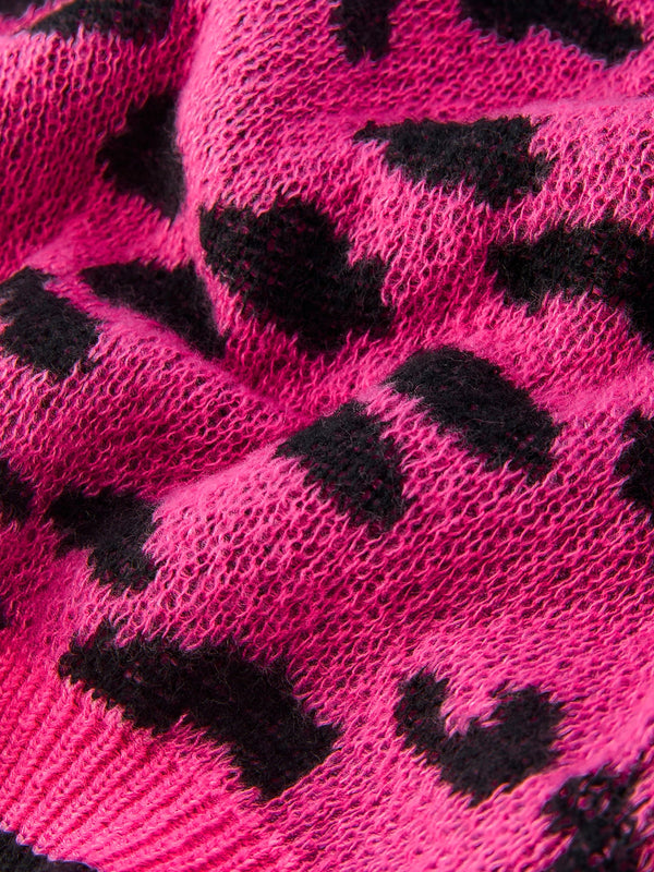 Fall Leopard Bow Girls Knit Cardigan