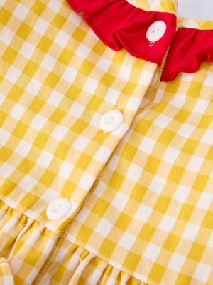 Back To School Supply Plaid Girls Dress Ruffle Collar Bow
