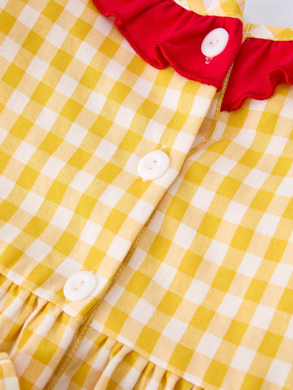 Back To School Supply Plaid Girls Dress Ruffle Collar Bow