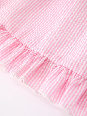 Girls Back To School Bow Twirl Dress Ruffle Applique Pink