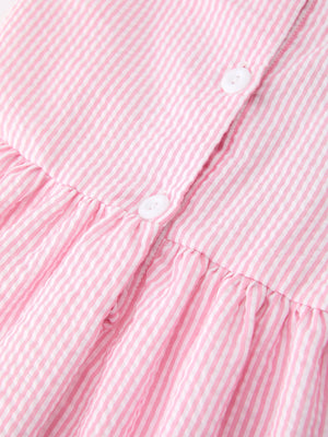 Girls Back To School Bow Twirl Dress Ruffle Applique Pink