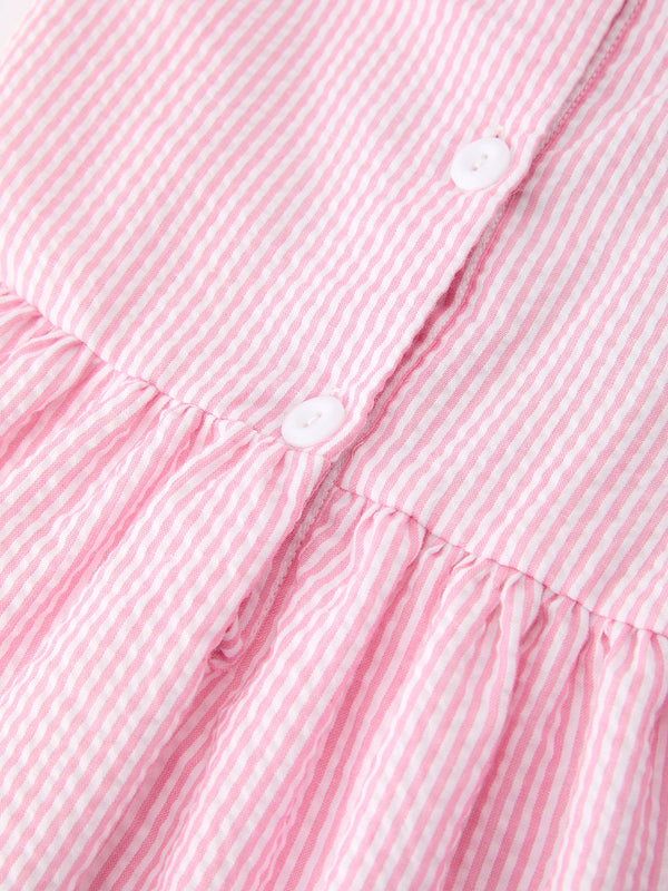 Girls Back To School Bow Twirl Dress Ruffle Applique Pink