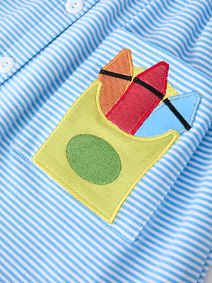 Girls Back To School Pencil Dress Petals Collar Pocket Applique