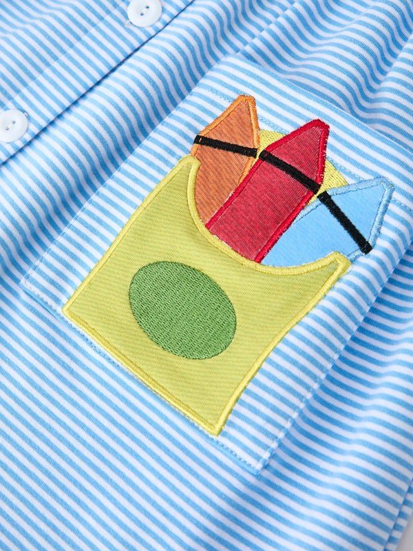 Girls Back To School Pencil Dress Petals Collar Pocket Applique