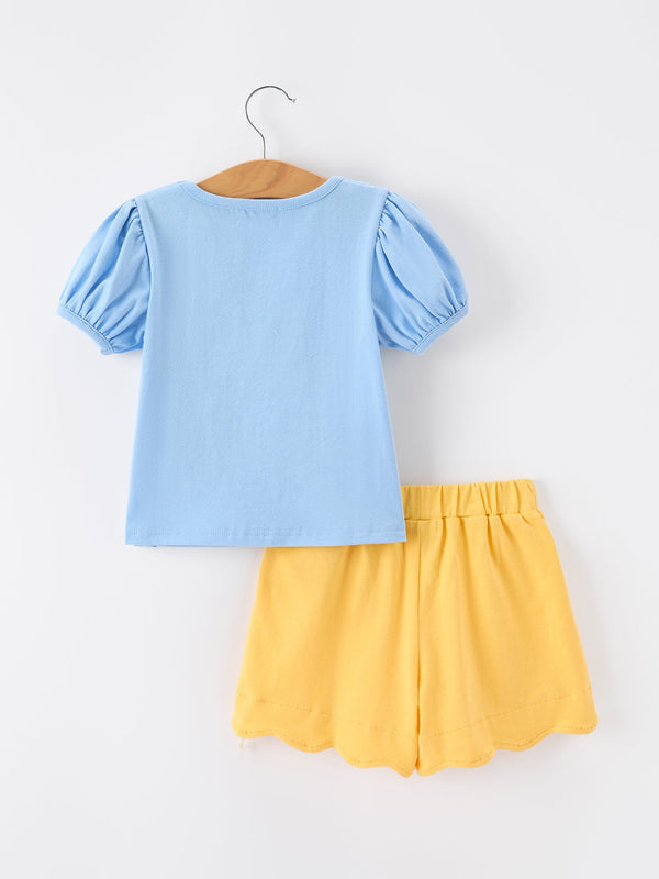 Girls Back To School Crayon Applique Top Shorts Set