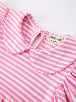 Girls Back To School Bow Pencil Twirl Dress Ruffle Petal Collar Applique
