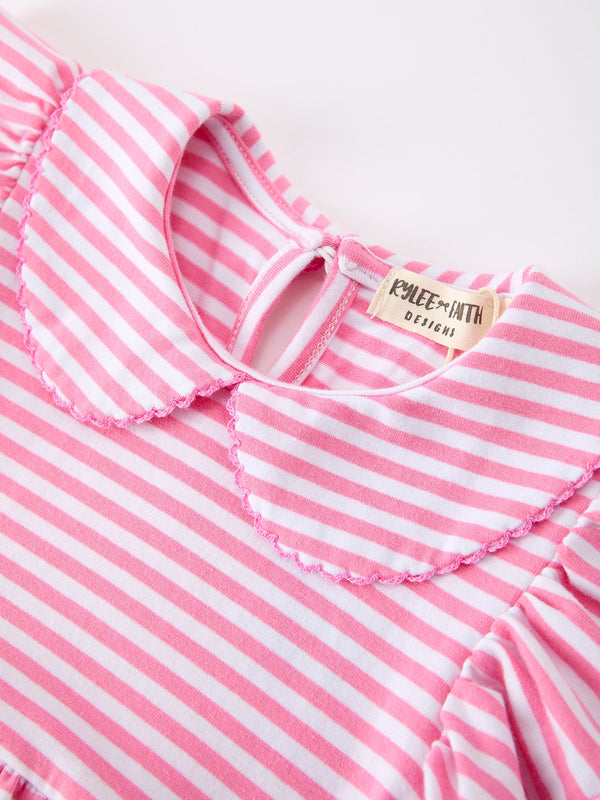 Girls Back To School Bow Pencil Twirl Dress Ruffle Petal Collar Applique