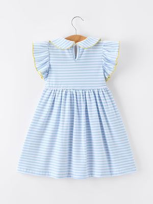 Girls Back To School Crayon Dress Ruffle Petal Collar Applique